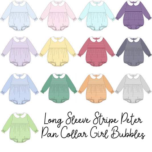 Knit Stripe Long Sleeve Peter Pan Collar Bubble - GIRL