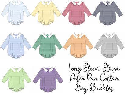 Knit Stripe Long Sleeve Peter Pan Collar Bubble - BOY