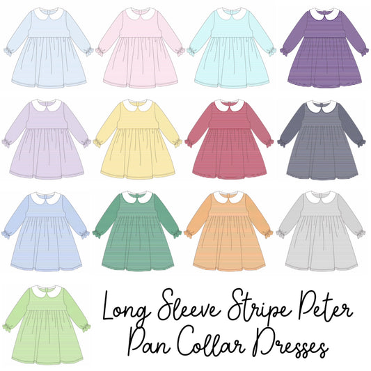 Knit Stripe Long Sleeve Peter Pan Collar Dress