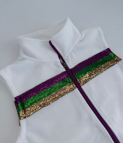 Mardi Gras Fleece Vest - White