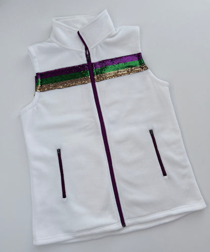 Mardi Gras Fleece Vest - White