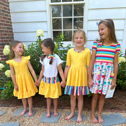 School Stripes/Daffodil Charlee Dress