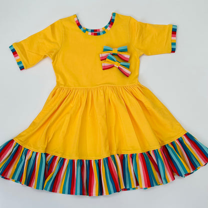 School Stripes/Daffodil Charlee Dress