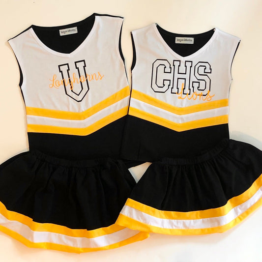 PRE-ORDER #5—Black/Gold/White Cheer Outfit - end of October Arrival