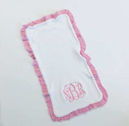 Gingham Ruffle Trim Burp - Pink