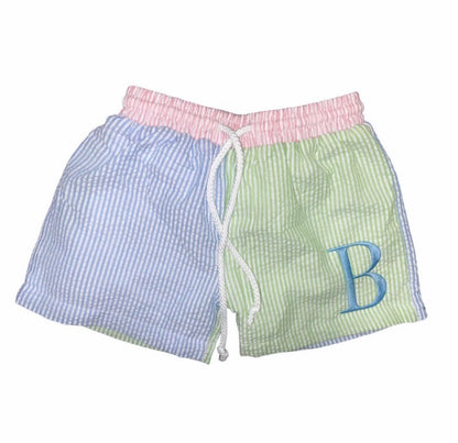 Seersucker Swim - Boy Trunks