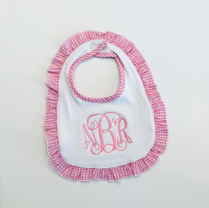 Gingham Ruffle Trim Bib - Pink